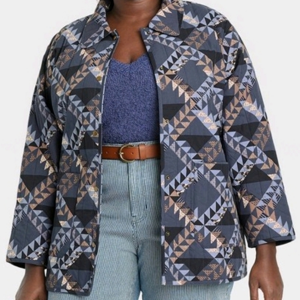 Universal Thread Blue Patterned Woven Quilted Jacket Size XXL